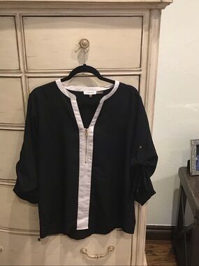 Calvin Klein Black Top with White Trim and Gold Zip
